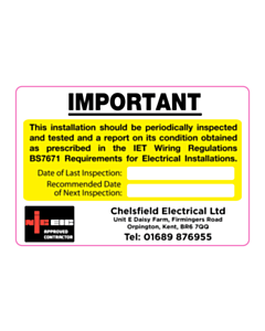 Chelsfield Electrical Ltd Periodic Inspection Lbls