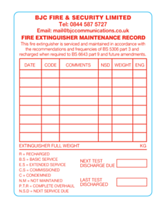 BJC Fire & Security Ltd Extinguisher Maint. Labels