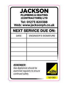 Jackson Plumbing & Heating Gas safe Labels