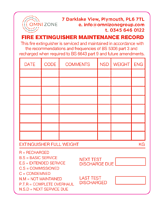 Omnizone Fire Extinguisher Maintenance Labels