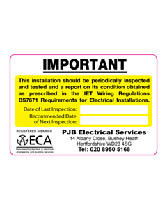PJB Electrical Services ECA Inspection Label