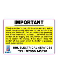 RBL Electrical Services Periodic Inspection Labels