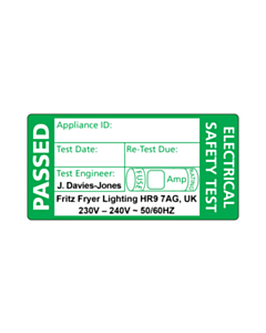 Fritz Fryer Lighting PAT Test Labels