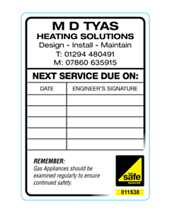 M D Tyas Heating Solutions Gas Safe Next Service