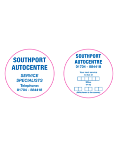 Southport Autocentre Window Stickers 80mm Dia