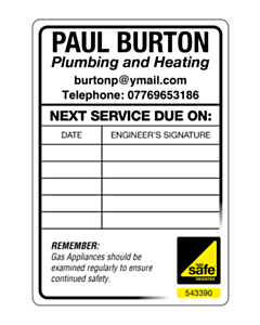 Paul Burton Gas Safe Boiler Service Labels