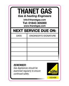 Thanet Gas Gas Safe Boiler Service Labels