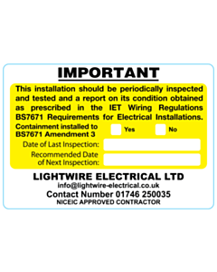 Lightwire Electrical Ltd Amendment 3 Periodic Insp