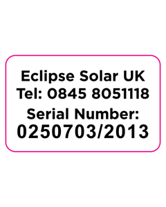 Eclipse Solar UK Serial Number Labels