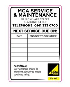 MCA Service & Maint Gas Safe Labels