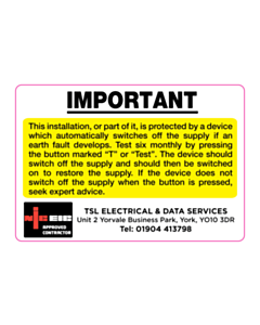 TSL Electrical RCD Label