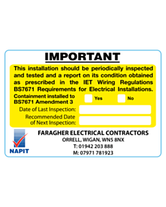 Faragher Electrical Periodic Inspection Labels