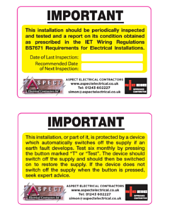 Aspect RCD Test & Periodic Inspection Labels