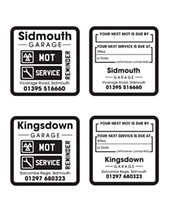 Sidmouth Garage MOT Service Window Stickers
