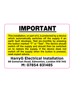 HarryG Electrical Installation RCD Test Labels