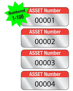 Aluminium Asset Labels Numbered 1-100 38x15mm