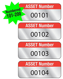 Aluminium Asset Labels Numbered 101-200 38x15mm