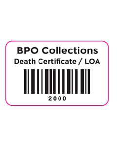 BPO Collections (Death/LOA) Code 128 Barcode Label