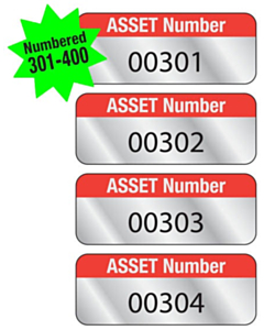 Aluminium Asset Labels Numbered 301-400 38x15mm