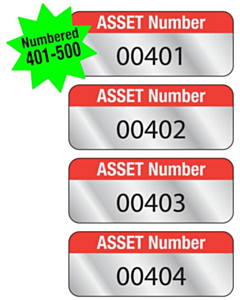 Aluminium Asset Labels Numbered 401-500 38x15mm
