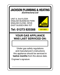 Jackson Plumbing & Heating Last Serviced Gas Label