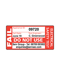 Serv Group PAT Test Fail Labels