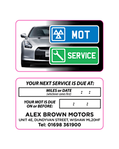 Alex Brown Motors MOT/Service Window Stickers