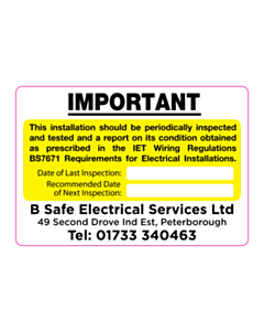 B Safe Electrical Ltd Periodic Inspection Labels