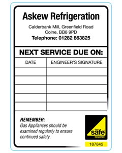 Askew Refrigeration Gas Safe Boiler Service Labels