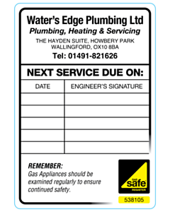 Water's Edge Plumbing Ltd Gas Safe Boiler Labels