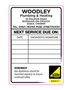 Woodley Plumbing & Heating Gas Safe Service Labels