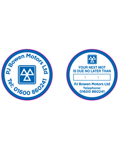 PJ Bowen Motors Ltd MOT Reminder Window Stickers