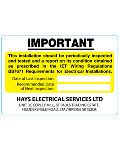 Hays Electrical Services Periodic Inspection Label