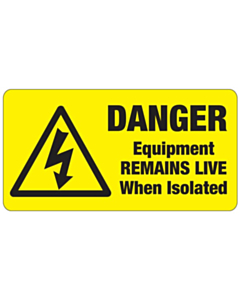 Danger Equipment Remains Live Labels 63x33mm