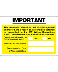Amendment 3 Periodic Inspection Labels 95x65mm