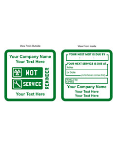 Personalised Green MOT / Service Reminder Window Stickers 60x60mm