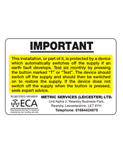 Metric Services (Leicester) Ltd ECA Test Labels