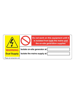PV Dual Supply Consumer Unit Labels 132x47mm