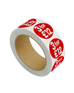 3 for £12 Price Labels 30mm Permanent