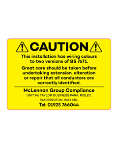 Caution Wiring Colours Labels