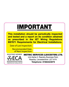IET Wiring Regulation Label - Metric Services 