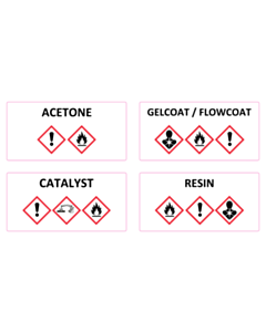 205x100mm Quantum Mouldings GHS/CLP Labels - 4 Sorts
