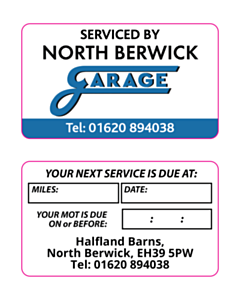 60x35mm North Berwick Garage MOT/Service Labels 