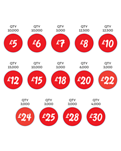 25mm Diameter Vanilla Retail Price Labels - 14 Sorts 