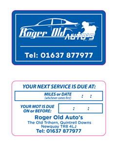 60x35mm Roger Old Autos MOT/Service Stickers 