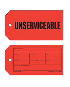 134x70mm Unserviceable Tag Red Design