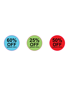 25mm Diameter Percentage Labels - 3 Sorts 