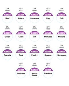 25mm Diameter Allergen Labels - 18 Sorts 