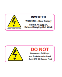 60x20mm PV Invertor / Do Not Disconnect Labels - 2 Sorts