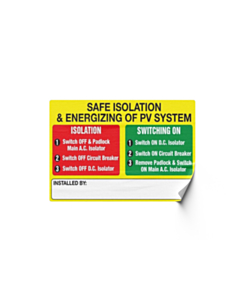 Safe Isolation & Energizing of PV System Labels 100x56mm